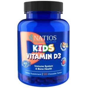 Natios Kids Vitamín D3 400 IU 120 jahodových cmúľacích tabletiek