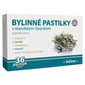 MedPharma Bylinné pastilky bez cukru s islandskou pľuzgierkou 36 pastiliek