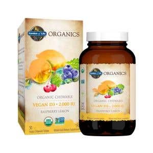 Garden of Life Organics Chewable Vegan D3 2000 IU - s príchuťou maliny a citrónu 30 tabliet